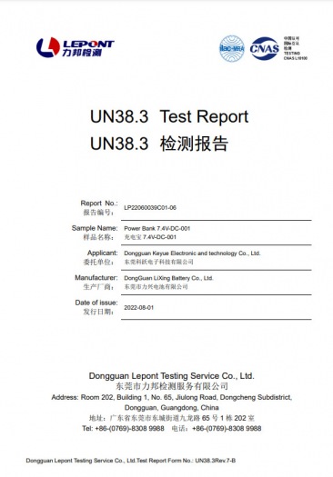 UN38.3 Test Report