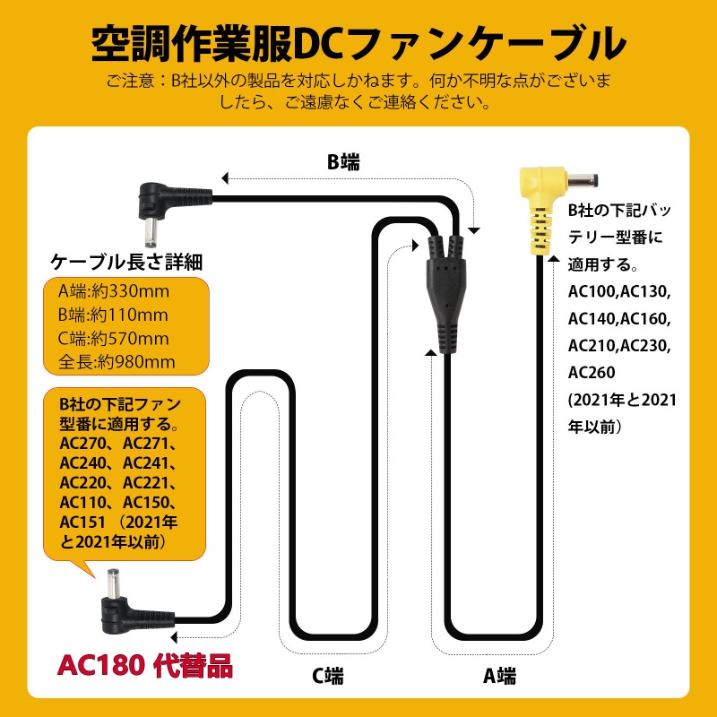 バートル ファンケーブル AC180 の同等品
