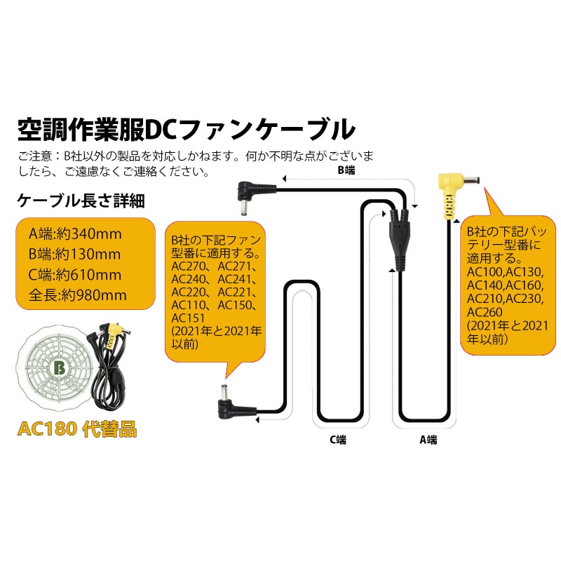 BURTLE ファンケーブル AC180 の代替品