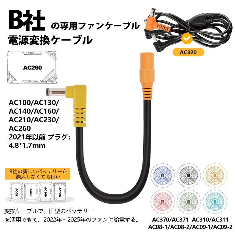 Burtle 旧型ファンを新型バッテリーで動作させる変換ケーブル