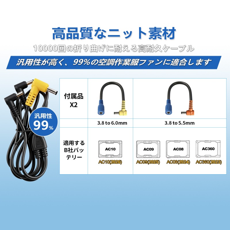 空調服 24ファン 昇圧ケーブル
